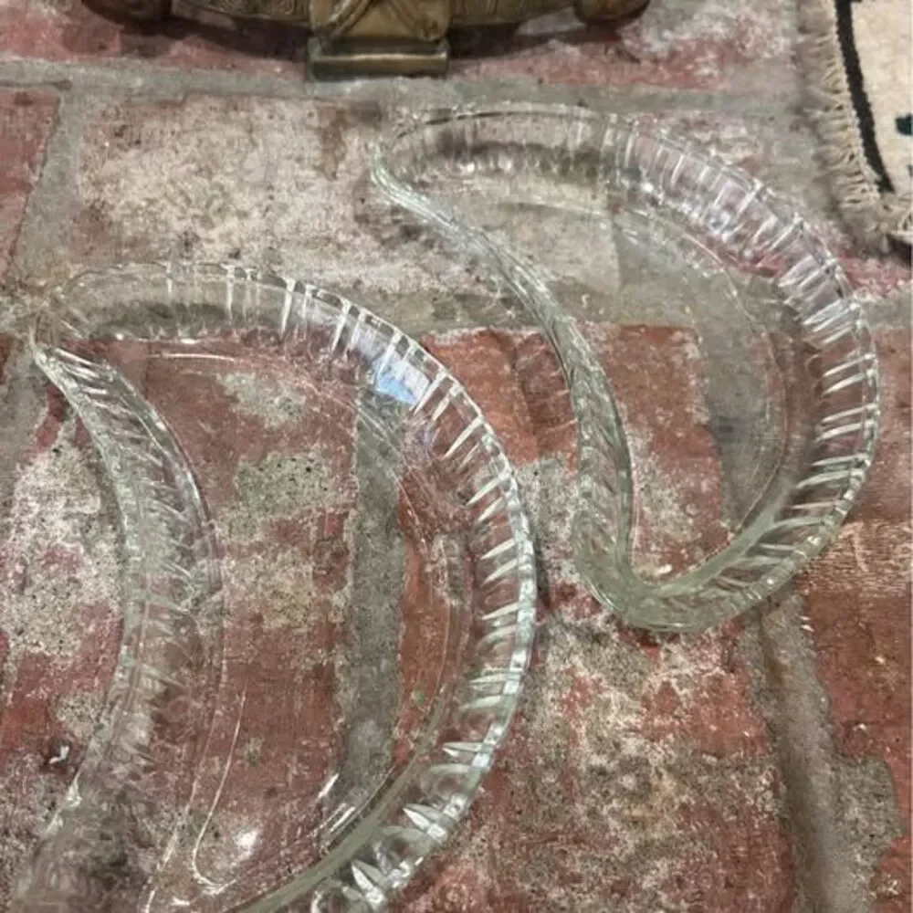 Set of 2 vintage Clear Glass Crescent moon Dishes